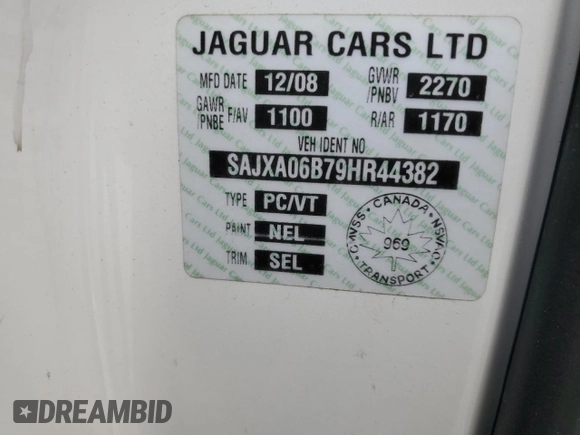 2009 Jaguar XF with VIN SAJXA06B79HR44382, listed as a Copart auction lot 53041205 with 121,245 mi miles and Salvage Title. Bid and sale history available at DreamBid. Image 12.