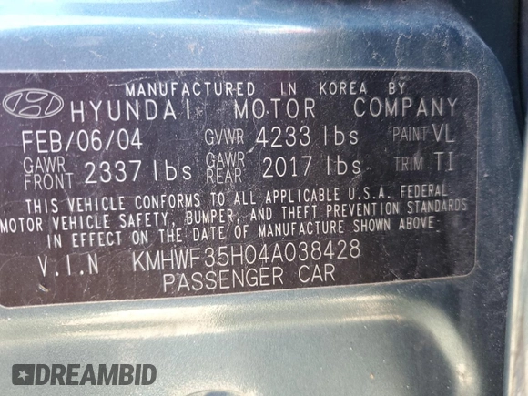 2004 Hyundai Sonata GLS with VIN KMHWF35H04A038428, listed as a Copart auction lot 84709744 with 126,821 mi miles and Salvage Title. Bid and sale history available at carsss.com. Image 12.