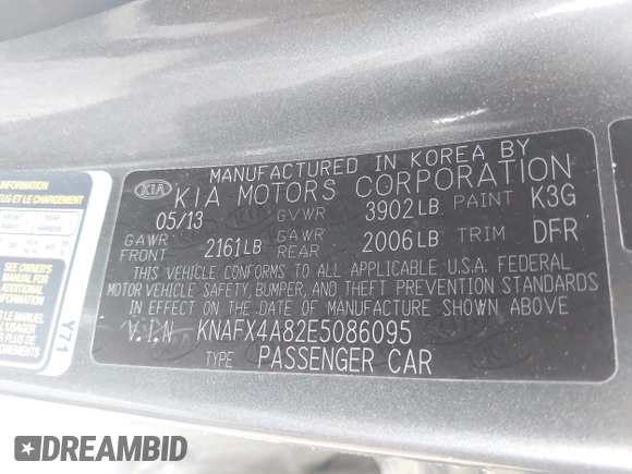 2014 Kia Forte EX with VIN KNAFX4A82E5086095, listed as a IAAI auction lot 42118745 with 151,040 mi miles. Bid and sale history available at carsss.com. Image 9.