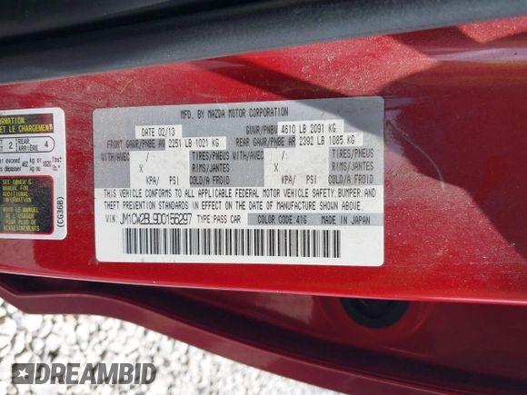 2013 Mazda 5 Sport z VIN JM1CW2BL9D0156297, wystawiony jako IAAI lot #42472475 z przebiegiem 249 858 mil mil oraz . Historia ofert i sprzedaży dostępna na DreamBid. Obrazek 9.