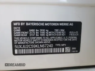 2019 BMW X5 xDrive50i with VIN 5UXJU2C59KLN67240, listed as a Copart auction lot 64812802 with 0 mi miles. Bid and sale history available at carsss.com. Image 10.