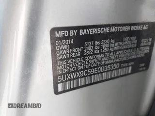 2014 BMW X3 xDrive28i with VIN 5UXWX9C59E0D35350, listed as a IAAI auction lot 42569283 with 172,808 mi miles and . Bid and sale history available at DreamBid. Image 9.
