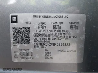 2019 Chevrolet Traverse RS with VIN 1GNERJKX9KJ254323, listed as a IAAI auction lot 41039186 with 56,248 mi miles. Bid and sale history available at carsss.com. Image 9.
