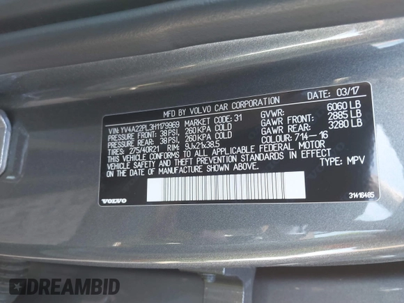 2017 Volvo XC90 Inscription with VIN YV4A22PL3H1179969, listed as a IAAI auction lot 40649647 with 122,400 mi miles. Bid and sale history available at carsss.com. Image 9.
