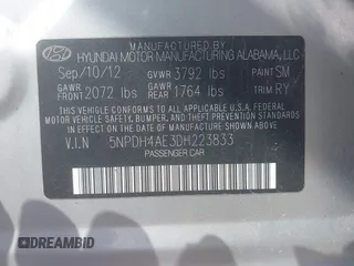 2013 Hyundai Elantra Limited with VIN 5NPDH4AE3DH223833, listed as a IAAI auction lot 42209982 with 169,665 mi miles and . Bid and sale history available at DreamBid. Image 9.