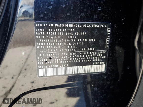 2024 Volkswagen Tiguan S with VIN 3VVFB7AX8RM126322, listed as a Copart auction lot 88884795 with 1,162 mi miles and Salvage title. Bid and sale history available at DreamBid. Image 13.