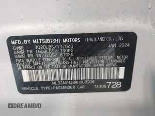 2024 Mitsubishi Mirage ES z VIN ML32AUHJ8RH008908, wystawiony jako IAAI lot #41373851 z przebiegiem 7 179 mil mil oraz . Historia ofert i sprzedaży dostępna na DreamBid. Obrazek 9.