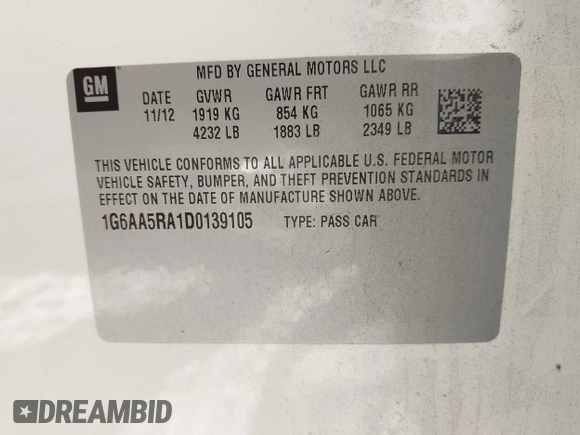2013 Cadillac ATS with VIN 1G6AA5RA1D0139105, listed as a IAAI auction lot 42264614 with 69,049 mi miles and . Bid and sale history available at DreamBid. Image 9.