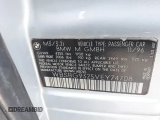 1997 BMW 3 Series M3 with VIN WBSBG9325VEY74708, listed as a IAAI auction lot 41483333 with 266,074 mi miles and . Bid and sale history available at DreamBid. Image 9.