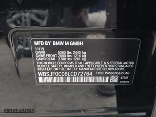 2020 BMW M5 Competition with VIN WBSJF0C08LCD72764, listed as a IAAI auction lot 41739116 with 36,013 mi miles. Bid and sale history available at carsss.com. Image 9.