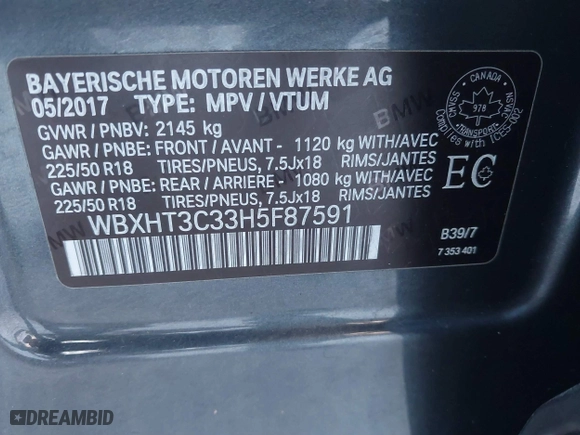2017 BMW X1 xDrive28i with VIN WBXHT3C33H5F87591, listed as a IAAI auction lot 41256899 with 69,362 mi miles. Bid and sale history available at carsss.com. Image 9.