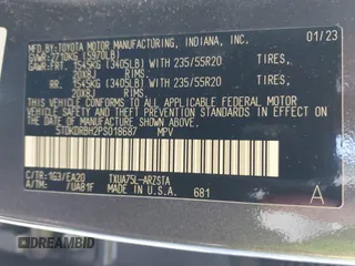 2023 Toyota Highlander L with VIN 5TDKDRBH2PS018687, listed as a IAAI auction lot 41709063 with 36,968 mi miles and . Bid and sale history available at DreamBid. Image 9.