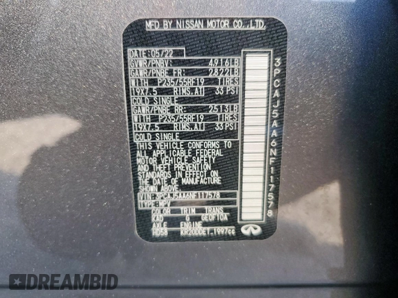 2022 Infiniti QX50 Pure z VIN 3PCAJ5AA6NF117578, wystawiony jako Copart lot #59504895 z przebiegiem 48 873 mil mil oraz Szkoda całkowita • Salvage title. Historia ofert i sprzedaży dostępna na DreamBid. Obrazek 13.
