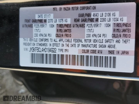 2017 Mazda CX-5 Touring z VIN JM3KFBCL4H0184922, wystawiony jako Copart lot #50166195 z przebiegiem 86 270 mil mil oraz Szkoda całkowita • Salvage title. Historia ofert i sprzedaży dostępna na DreamBid. Obrazek 13.