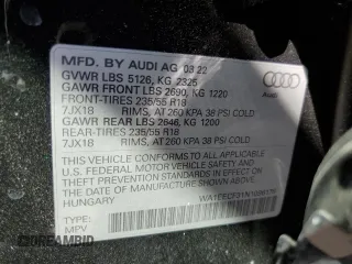 2022 Audi Q3 S line Premium Plus with VIN WA1EECF31N1096176, listed as a Copart auction lot 62105002 with 6,837 mi miles. Bid and sale history available at carsss.com. Image 10.