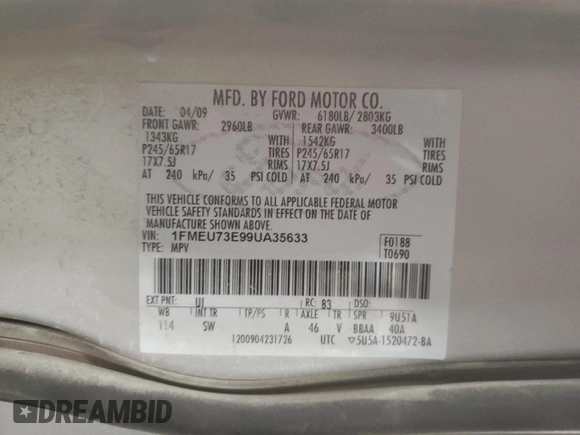 2009 Ford Explorer XLT with VIN 1FMEU73E99UA35633, listed as a Copart auction lot 50572125 with 124,471 mi miles and Salvage title. Bid and sale history available at DreamBid. Image 14.