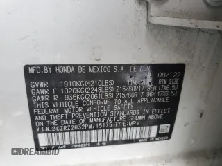 2023 Honda HR-V LX with VIN 3CZRZ2H32PM715175, listed as a Copart auction lot 56970815 with 37,217 mi miles and Salvage title. Bid and sale history available at DreamBid. Image 13.