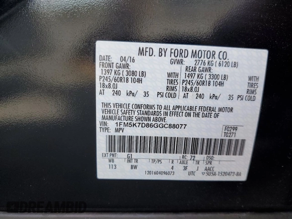 2016 Ford Explorer XLT with VIN 1FM5K7D86GGC88077, listed as a Copart auction lot 53350125 with 25,879 mi miles and Salvage Title. Bid and sale history available at carsss.com. Image 15.
