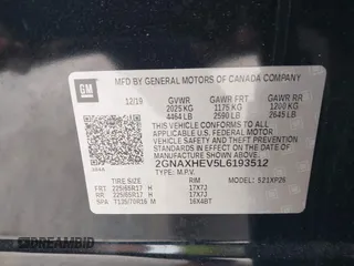 2020 Chevrolet Equinox LS with VIN 2GNAXHEV5L6193512, listed as a IAAI auction lot 41905209 with 56,473 mi miles. Bid and sale history available at carsss.com. Image 9.