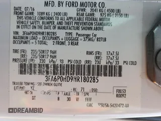 2017 Ford Fusion SE with VIN 3FA6P0HD9HR180285, listed as a Copart auction lot 50010175 with 111,392 mi miles and Salvage Title. Bid and sale history available at carsss.com. Image 12.