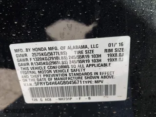 2016 Acura MDX w/Tech/Entertainment with VIN 5FRYD4H64GB045671, listed as a IAAI auction lot 41888947 with 71,084 mi miles. Bid and sale history available at carsss.com. Image 9.