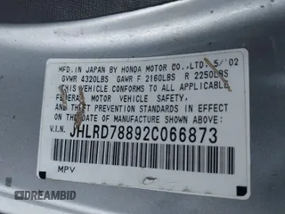 2002 Honda CR-V EX with VIN JHLRD78892C066873, listed as a IAAI auction lot 41773516 with 194,077 mi miles. Bid and sale history available at carsss.com. Image 9.