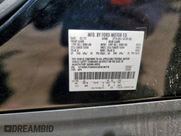 2017 Ford Explorer XLT z VIN 1FM5K7D85HGD63675, wystawiony jako Copart lot #56566605 z przebiegiem 107 344 mil mil oraz Szkoda całkowita • Salvage title. Historia ofert i sprzedaży dostępna na DreamBid. Obrazek 13.