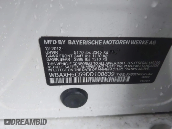 2013 BMW 5 Series 528i xDrive with VIN WBAXH5C59DD108639, listed as a IAAI auction lot 40865516 with 1 mi miles. Bid and sale history available at carsss.com. Image 9.