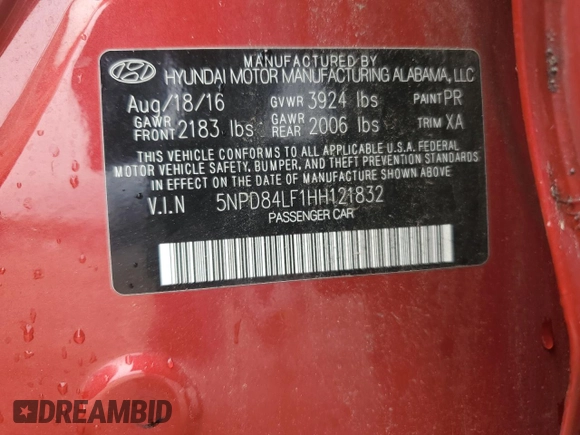 2017 Hyundai Elantra SE with VIN 5NPD84LF1HH121832, listed as a Copart auction lot 63897005 with 112,646 mi miles and Clean title. Bid and sale history available at DreamBid. Image 12.
