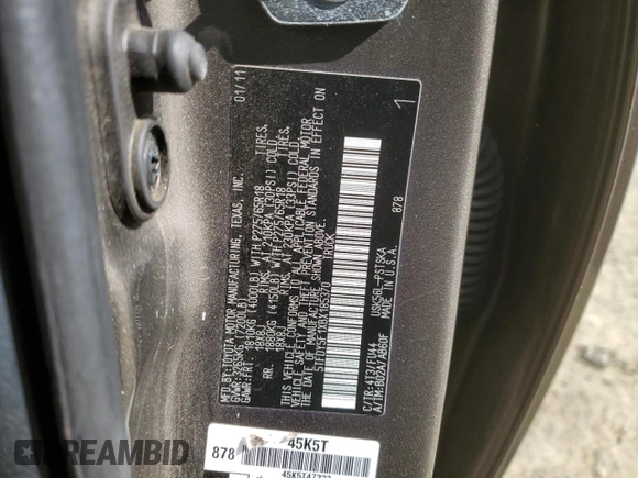 2011 Toyota Tundra 4WD Truck with VIN 5TFDY5F1XBX185370, listed as a Copart auction lot 45558635 with 206,492 mi miles and Salvage Title. Bid and sale history available at carsss.com. Image 12.
