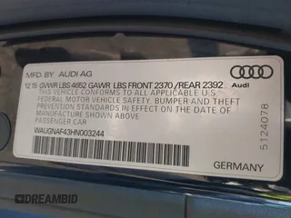 2017 Audi A4 Premium with VIN WAUGNAF43HN003244, listed as a IAAI auction lot 41278459 with 47,036 mi miles. Bid and sale history available at carsss.com. Image 9.
