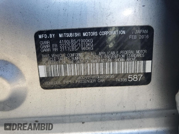 2016 Mitsubishi Lancer SE with VIN JA32V2FW1GU009695, listed as a Copart auction lot 47653375 with 191,030 mi miles and Salvage Title. Bid and sale history available at carsss.com. Image 12.
