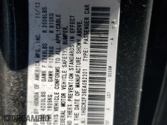 2014 Honda Accord LX with VIN 1HGCR2F36EA092301, listed as a Copart auction lot 53475645 with 134,890 mi miles and Salvage Title. Bid and sale history available at carsss.com. Image 14.