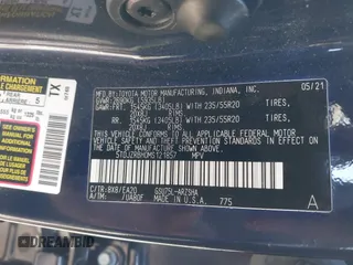 2021 Toyota Highlander XSE with VIN 5TDJZRBH0MS121857, listed as a IAAI auction lot 41718189 with Not provided miles and . Bid and sale history available at DreamBid. Image 9.