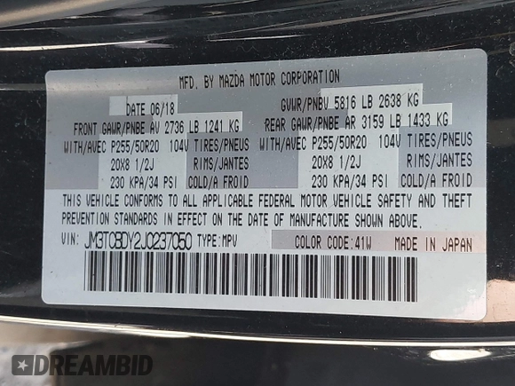 2018 Mazda CX-9 Grand Touring z VIN JM3TCBDY2J0237050, wystawiony jako IAAI lot #42457060 z przebiegiem 130 625 mil mil oraz . Historia ofert i sprzedaży dostępna na DreamBid. Obrazek 9.
