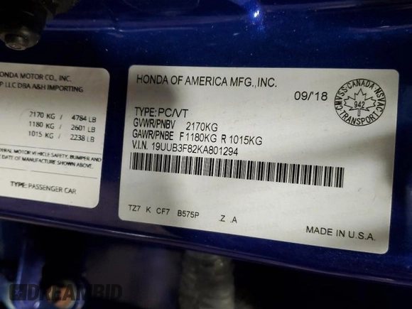2019 Acura TLX w/Advance Pkg with VIN 19UUB3F82KA801294, listed as a Copart auction lot 89244275 with 118,541 mi miles and Salvage Title. Bid and sale history available at carsss.com. Image 14.