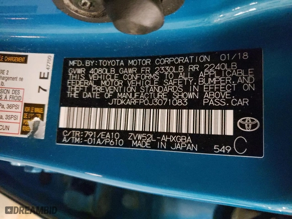 2018 Toyota Prius Prime Plus with VIN JTDKARFP0J3071083, listed as a Copart auction lot 48100945 with 179,194 mi miles and Salvage Title. Bid and sale history available at carsss.com. Image 13.