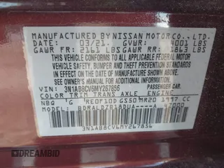 2021 Nissan Sentra SV with VIN 3N1AB8CV6MY267856, listed as a IAAI auction lot 42162019 with 48,165 mi miles and . Bid and sale history available at DreamBid. Image 9.