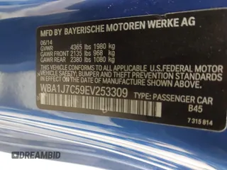 2014 BMW 2 Series M235i with VIN WBA1J7C59EV253309, listed as a IAAI auction lot 41509019 with 63,782 mi miles and . Bid and sale history available at carsss.com. Image 9.