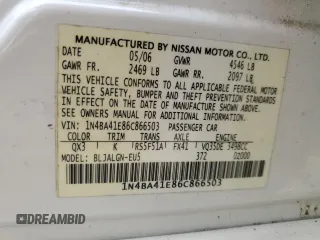 2006 Nissan Maxima SL with VIN 1N4BA41E86C866503, listed as a Copart auction lot 55336855 with Not provided miles and Salvage title. Bid and sale history available at DreamBid. Image 12.