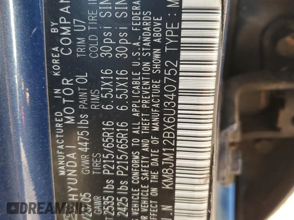 2006 Hyundai Tucson GL with VIN KM8JM12BX6U340752, listed as a Copart auction lot 48483275 with 159,326 mi miles and Salvage Title. Bid and sale history available at carsss.com. Image 13.