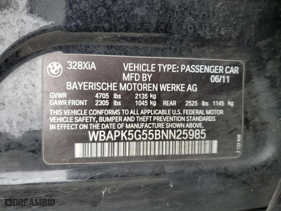 2011 BMW 3 Series 328i xDrive with VIN WBAPK5G55BNN25985, listed as a Copart auction lot 50939095 with 91,687 mi miles and Salvage Title. Bid and sale history available at carsss.com. Image 15.