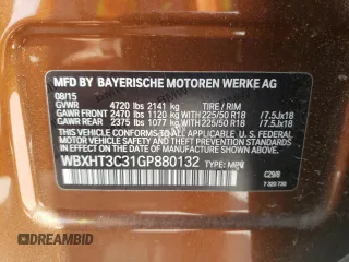 2016 BMW X1 xDrive28i with VIN WBXHT3C31GP880132, listed as a Copart auction lot 69129132 with 74,759 mi miles. Bid and sale history available at carsss.com. Image 10.