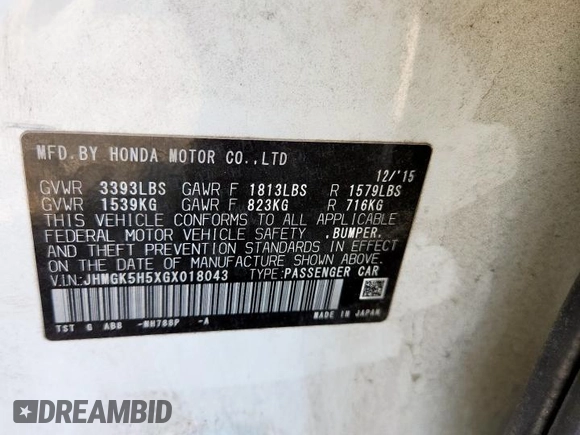 2016 Honda Fit LX with VIN JHMGK5H5XGX018043, listed as a Copart auction lot 59995695 with 53,297 mi miles and Salvage title. Bid and sale history available at DreamBid. Image 14.