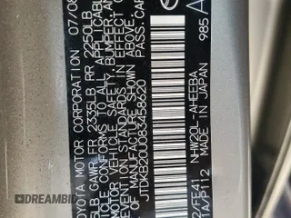 2008 Toyota Prius z VIN JTDKB20U083458620, wystawiony jako Copart lot #59515465 z przebiegiem 196 764 mil mil oraz Szkoda całkowita • Salvage title. Historia ofert i sprzedaży dostępna na DreamBid. Obrazek 12.