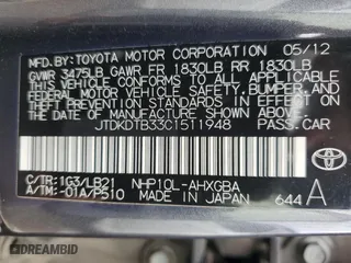 2012 Toyota Prius c One with VIN JTDKDTB33C1511948, listed as a Copart auction lot 44920515 with 233,903 mi miles and Salvage Title. Bid and sale history available at carsss.com. Image 12.