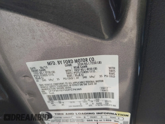 2013 Ford F-150 XL z VIN 1FTFW1EF0DFC76385, wystawiony jako IAAI lot #42288954 z przebiegiem 318 586 mil mil oraz . Historia ofert i sprzedaży dostępna na DreamBid. Obrazek 9.