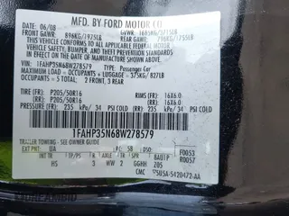 2008 Ford Focus SE with VIN 1FAHP35N68W278579, listed as a IAAI auction lot 41801538 with 999,999 mi miles. Bid and sale history available at carsss.com. Image 9.