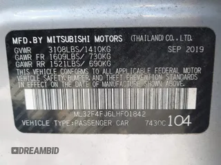 2020 Mitsubishi Mirage SE with VIN ML32F4FJ6LHF01842, listed as a IAAI auction lot 41869199 with 40,197 mi miles and . Bid and sale history available at DreamBid. Image 9.