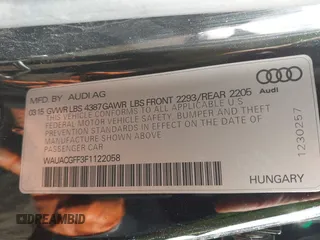 2015 Audi A3 1.8T Premium with VIN WAUACGFF3F1122058, listed as a IAAI auction lot 41689794 with 1 mi miles. Bid and sale history available at carsss.com. Image 9.